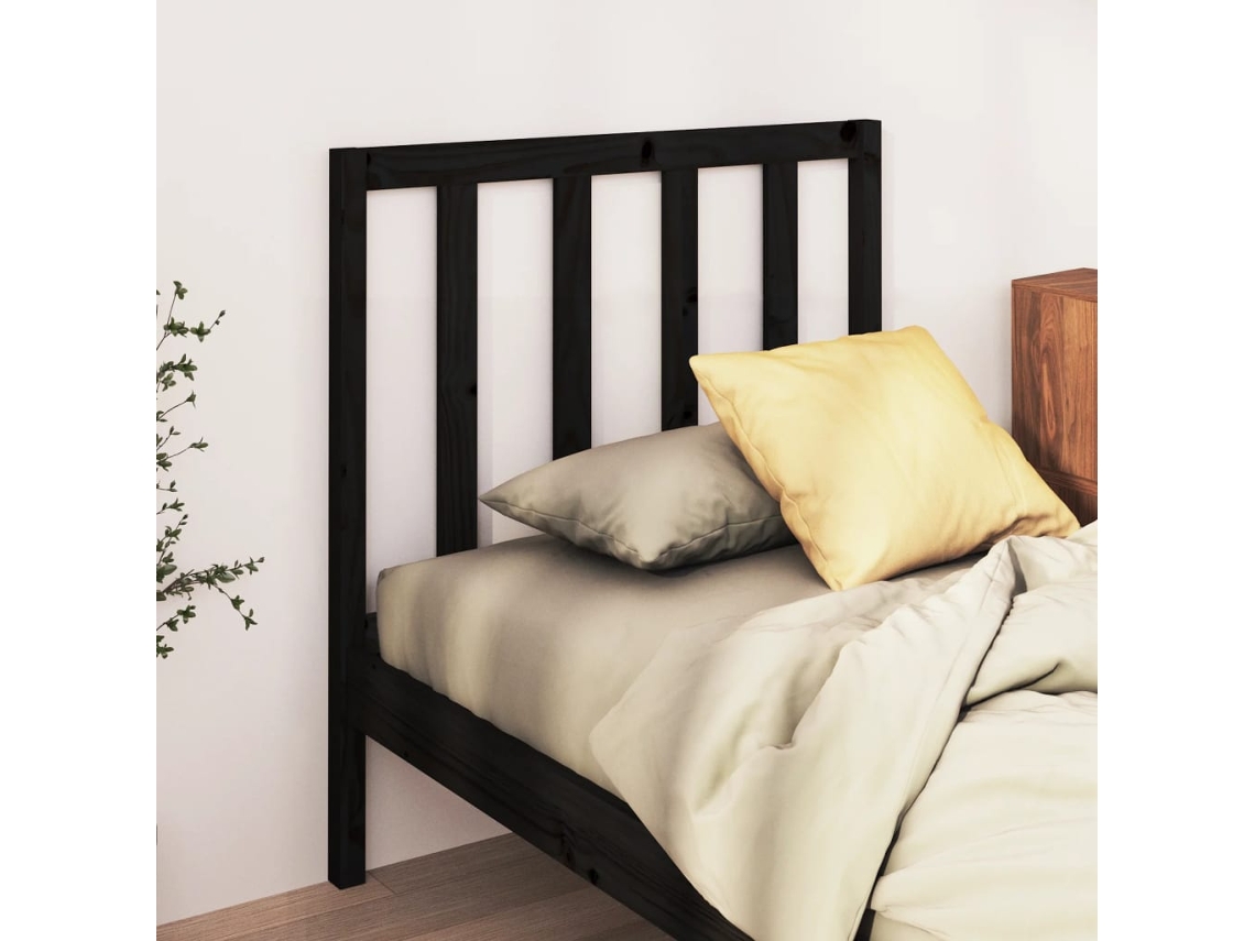 Cabecero De Cama Madera Maciza De Pino Negro 106x4x100 Cm