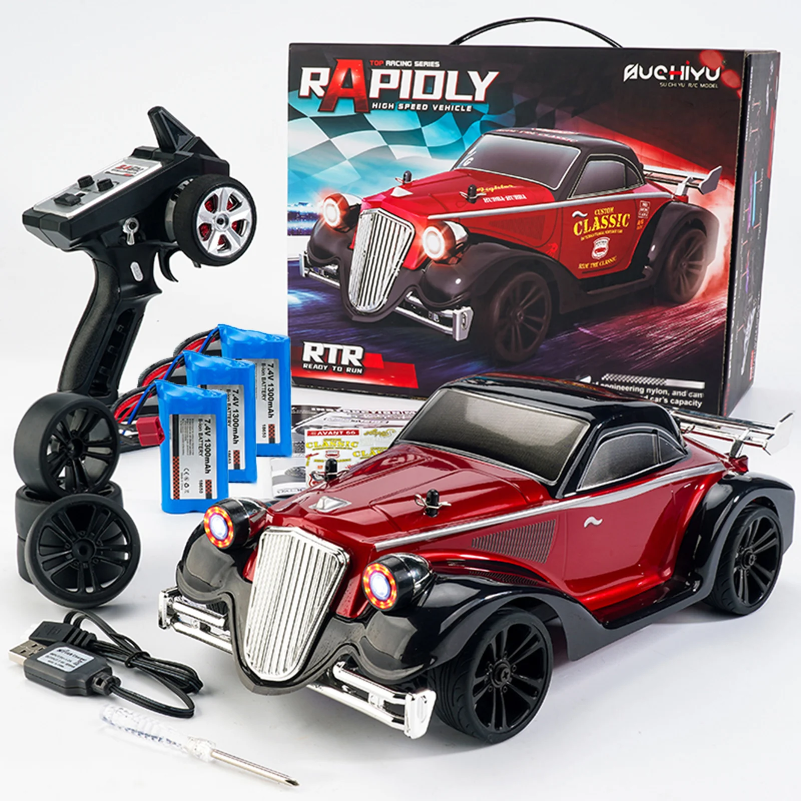 (rojo - 3 Baterías) Coche Todoterreno Eléctrico De Control Remoto Para Acrobacias, 4x4, Derrape Plano, 2,4 Ghz, Con Luces, Escala 1/16