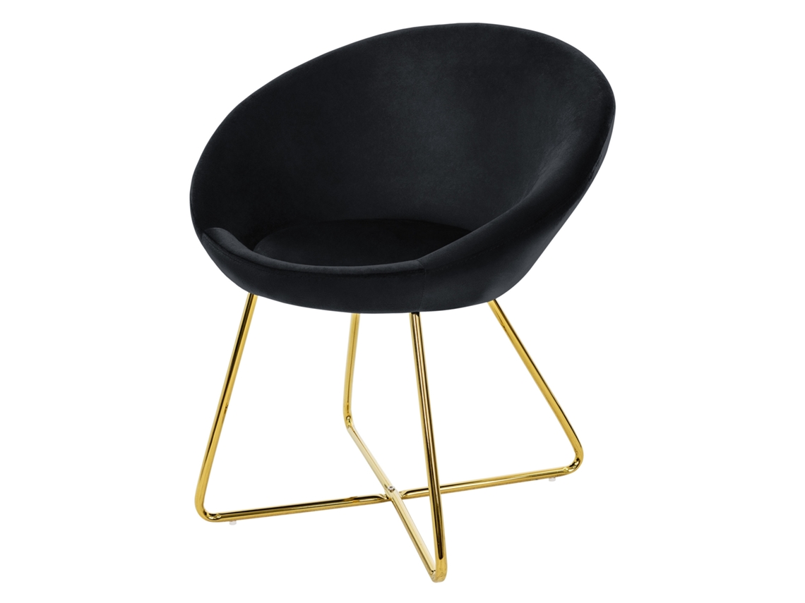 Cadeira de Jantar com Encosto Redondo em Veludo Preto e Pernas em Metal Dourado Design Ml ML-DESIGN