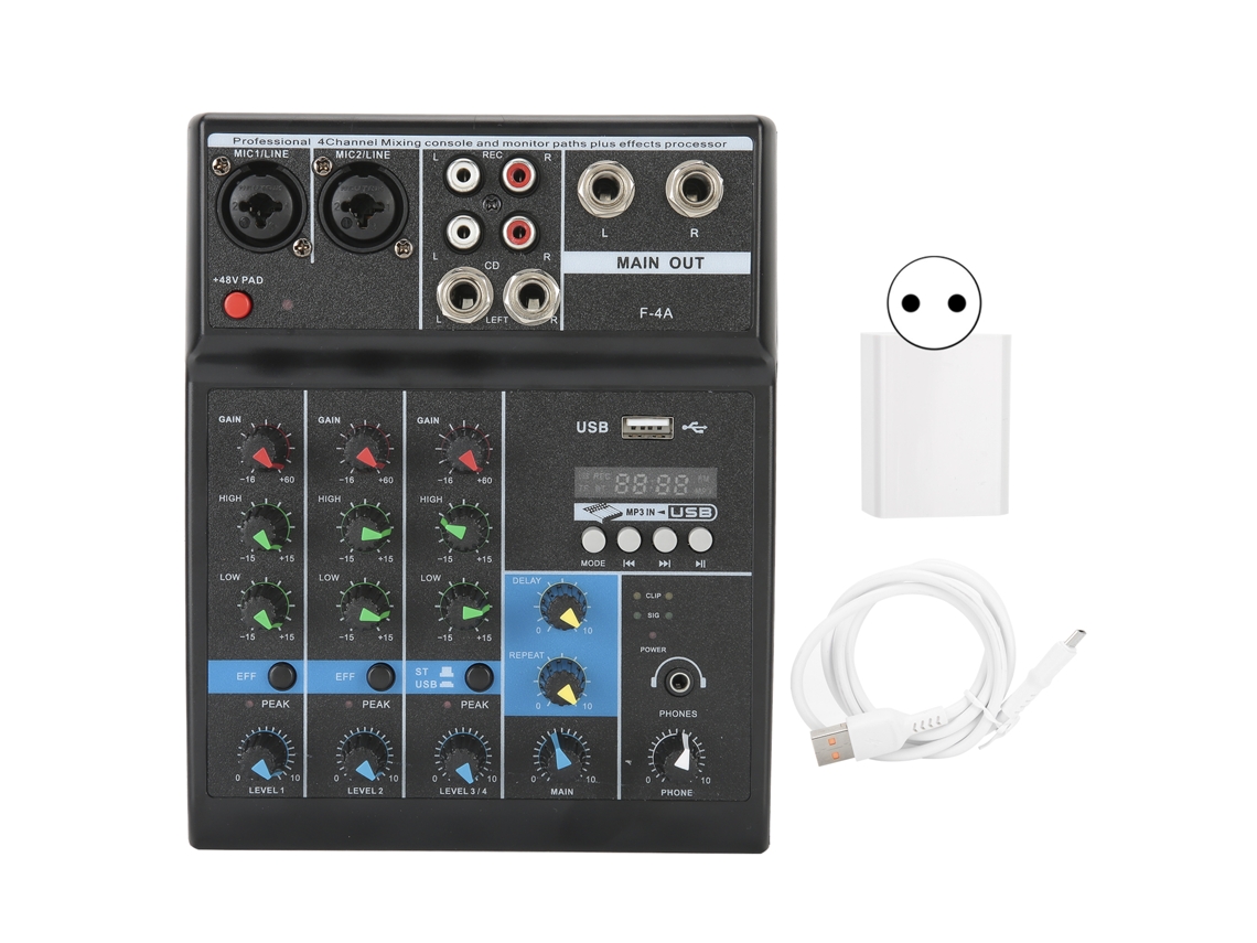 Misturador De Áudio 4 Canais Usb Com Placa De Som Para Computador Casa Estágio 240v