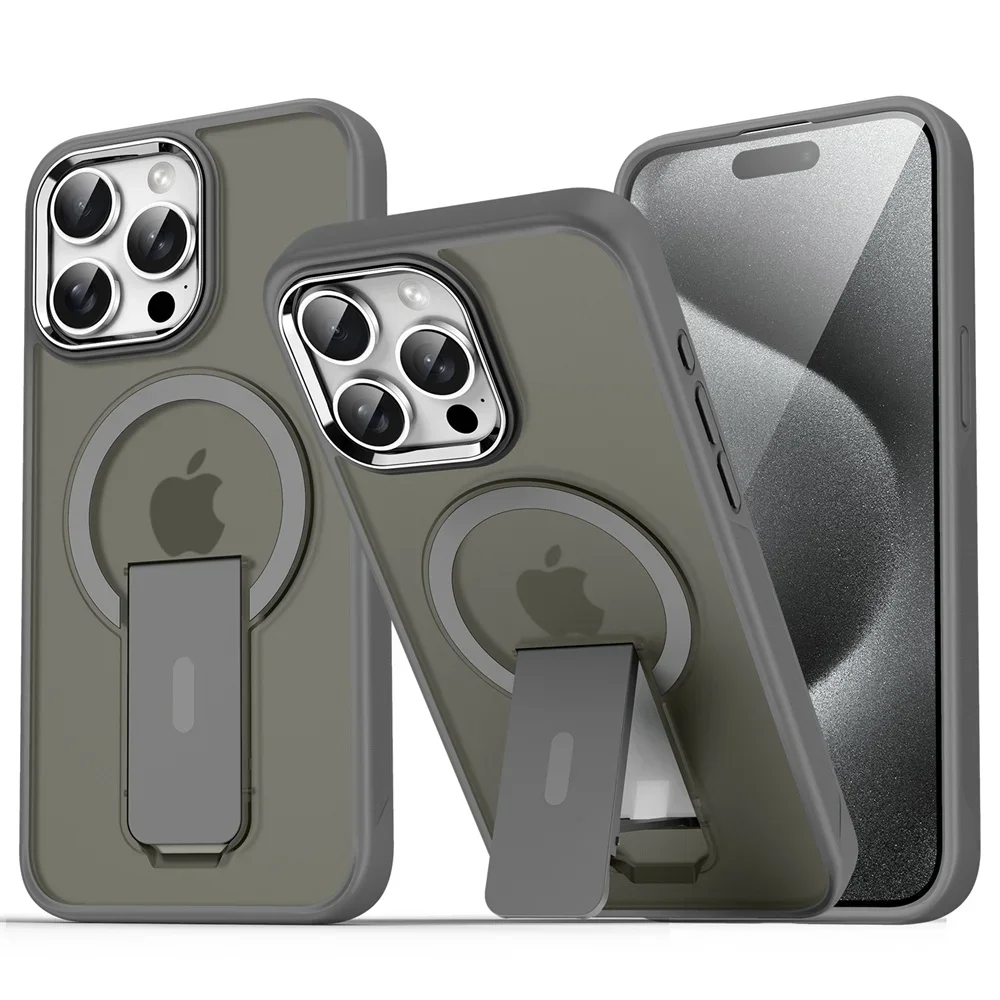 (iphone 16e, Gris) Funda Magnética Plegable Magsafe Para Iphone, Cubierta Trasera Semitransparente Mate.