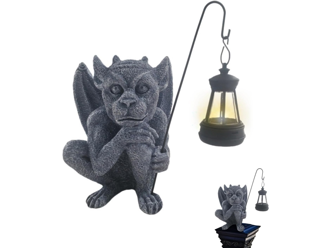 Estatua De Gárgola Para El Jardín – Escultura Para Exteriores, Figura De Dragón, Adorno Solar Para Jardín, Poste De