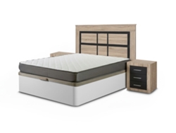 Pack Cama Canape, Blanco, 150cm Colchón Cabecero Y 2 Mesitas De Noche, Cambria Y Grafito