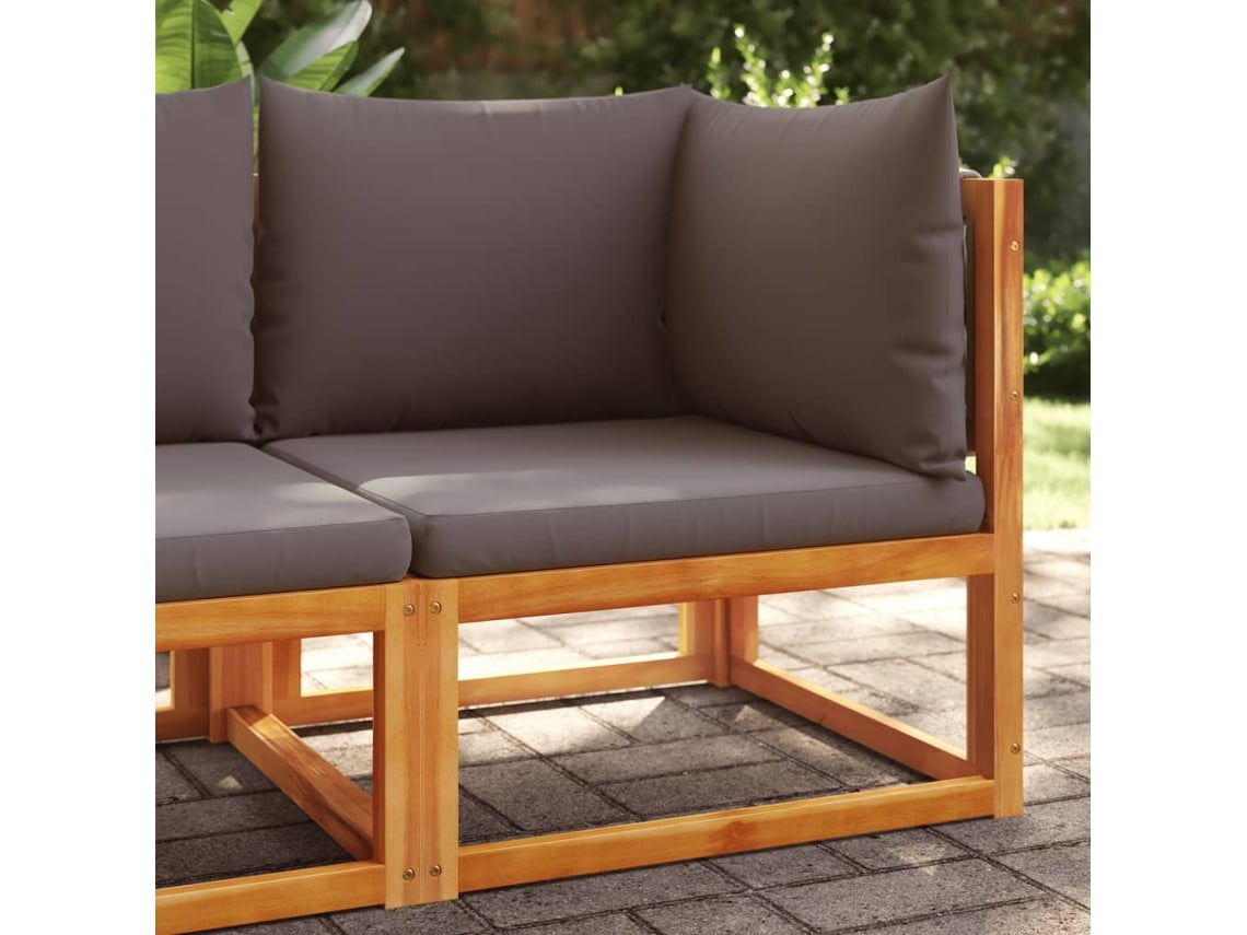 Sofá esquinero de jardín con cojines, madera maciza de acacia, DKD Home Decor