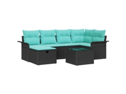 Maison Exclusive - Conjunto De Sofá De Jardín Con Cojín 7 Pcs Negro Y Turquesa
