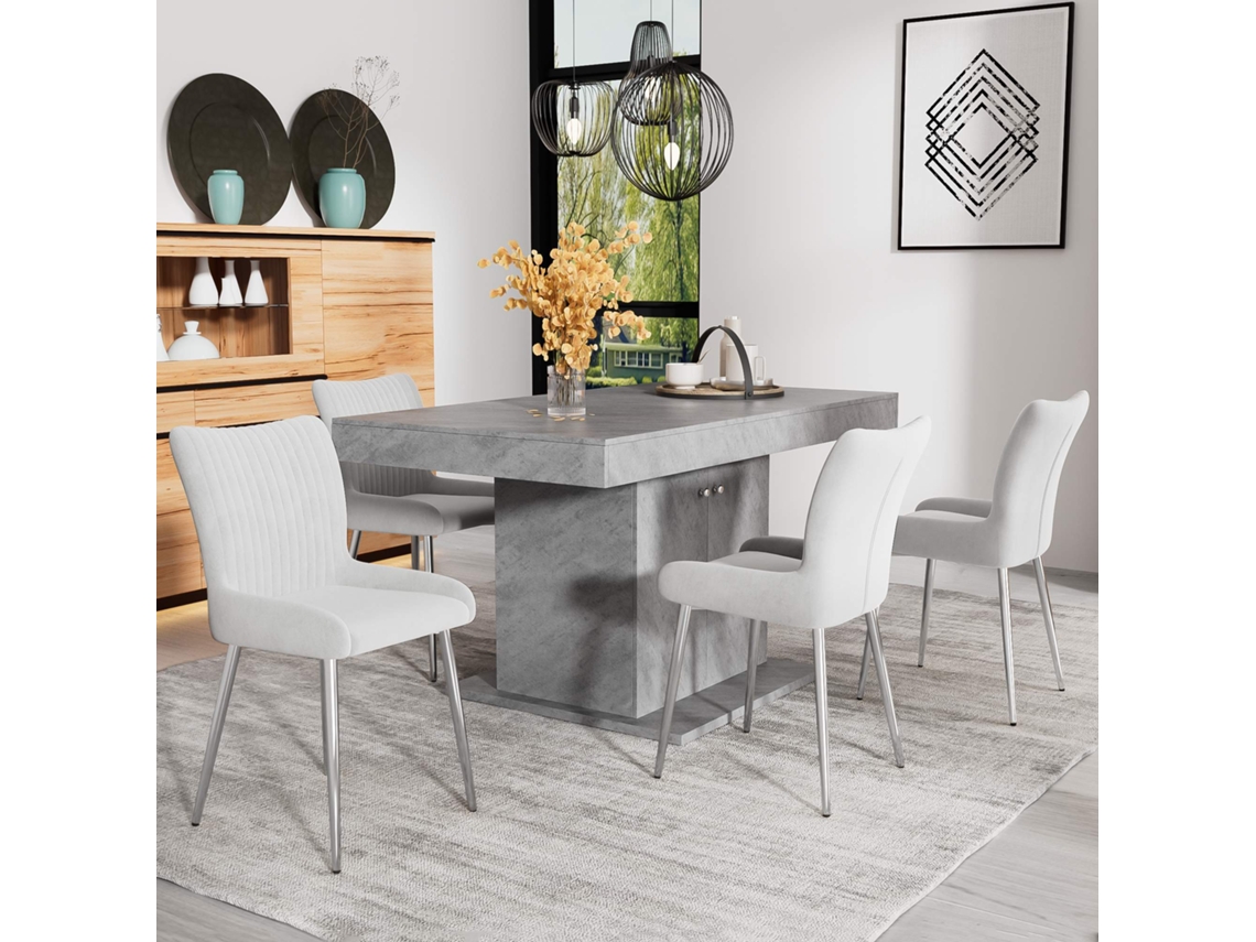 Juego de 4 sillas de terciopelo con patas de metal estilo gris plata
