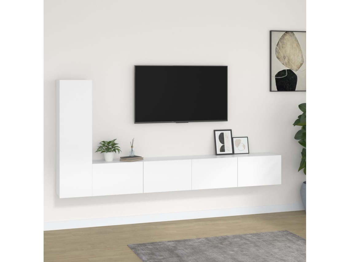 Pack Muebles de Armario Tv 3 Pzs Madera Procesada Blanco
