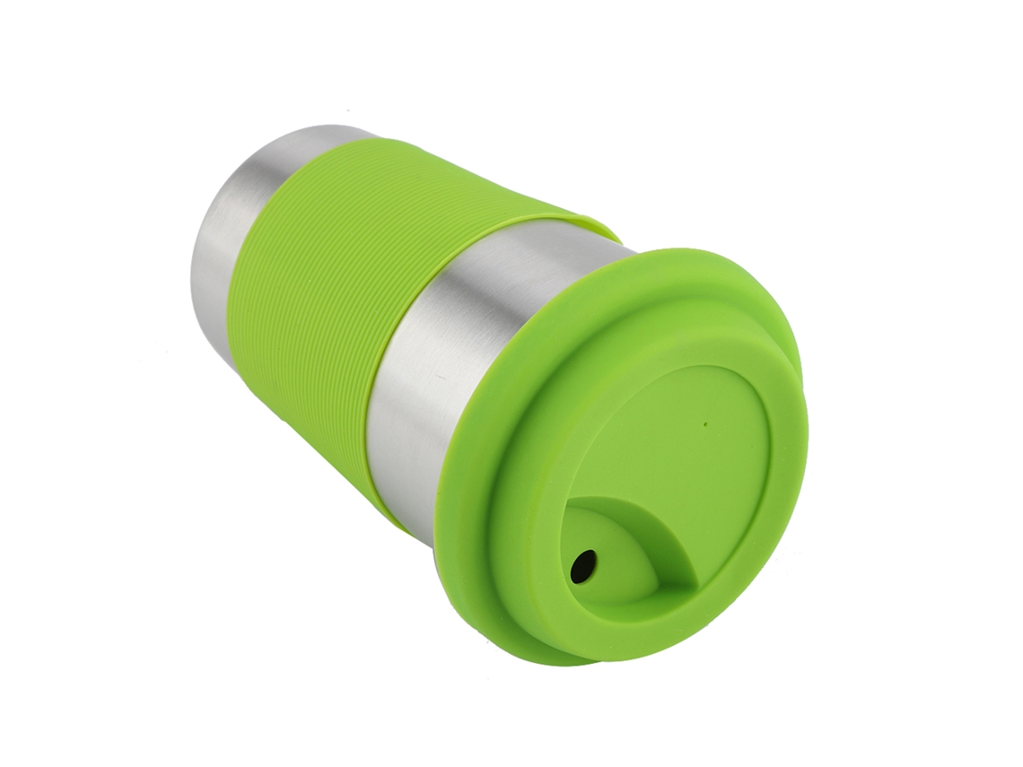 Vaso térmico de acero inoxidable de 500 ml con tapa de silicona (verde)