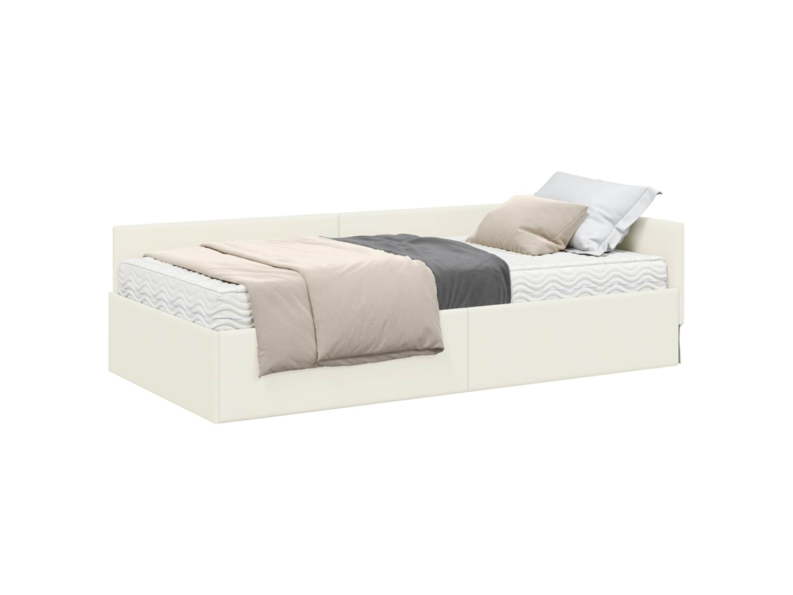 Syfax™ Estructura De Cama Esquina Con Colchón 2 Pcs Crema Terciopelo