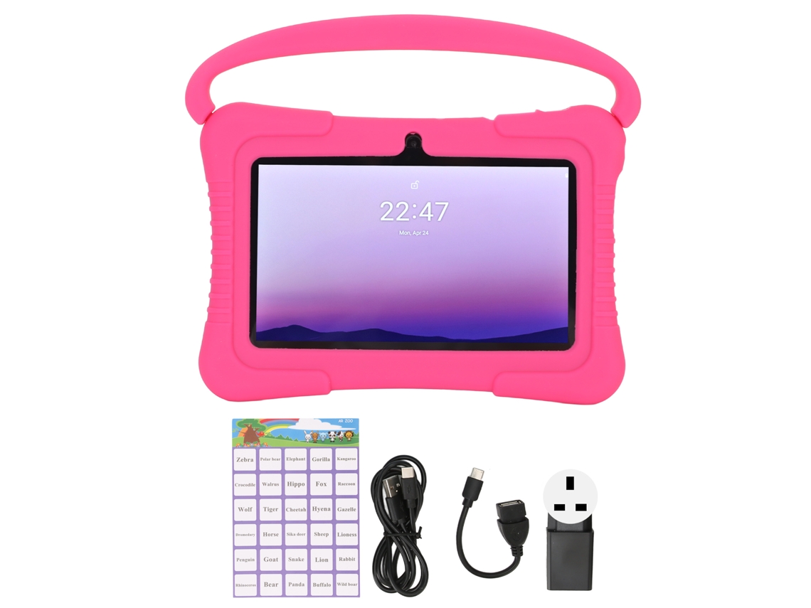 Tableta infantil de 7 pulgadas, procesador de cuatro núcleos, cámara dual, diseño 3D, luz rosa dorada