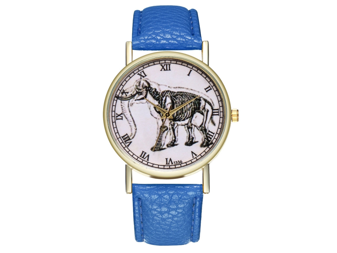 Reloj De Pulsera Unisex De Piel Sintética Con Estampado De Elefante Azul Real Y Movimiento De Cuarzo.