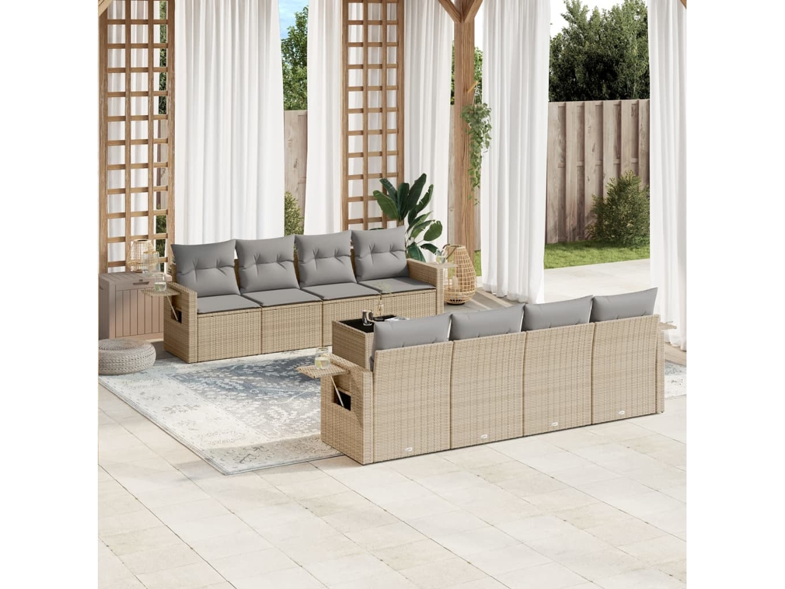 Conjunto de 9 sofás de jardín con cojines de mimbre beige de Dkd Home Decor