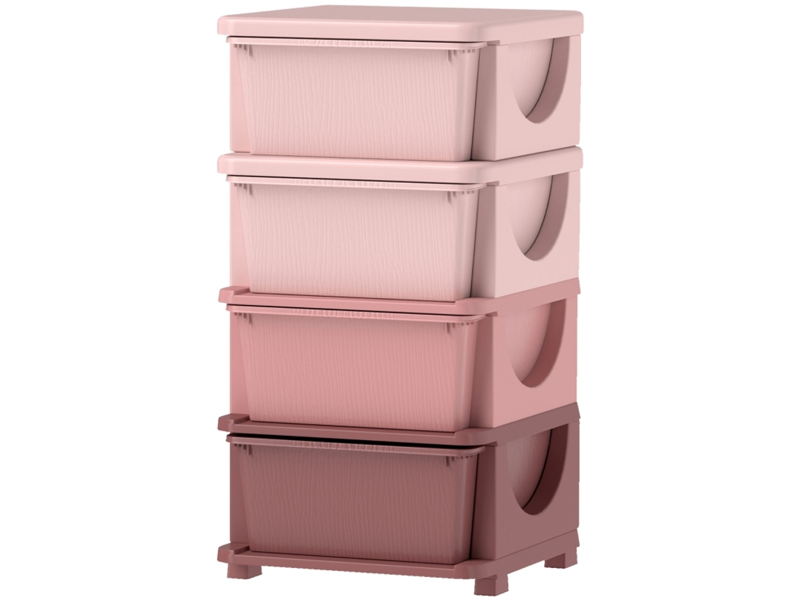 Caja Organizadora Infantil Con 4 Cajones, Bordes Rosas, 37x37x76cm