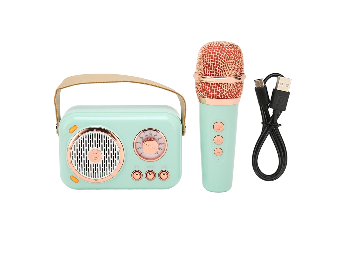 Mini Altavoz Bluetooth Portátil De Estilo Retro Con 6 Modos De Sonido Y Micrófono Para Niños Y Adultos, Color Verde Menta.
