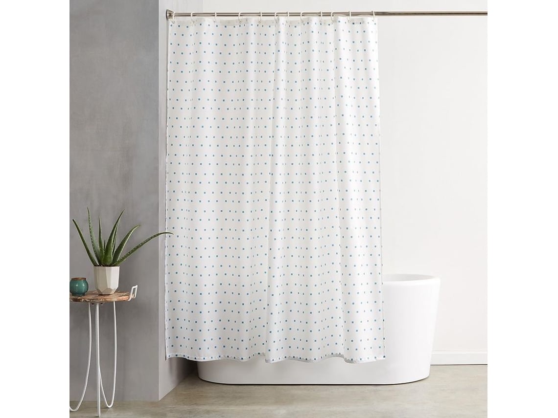 2026-cortina De Baño De Tela Con Ojetes Y Ganchos, 72x72 Pulgadas, Cuadrados Azules
