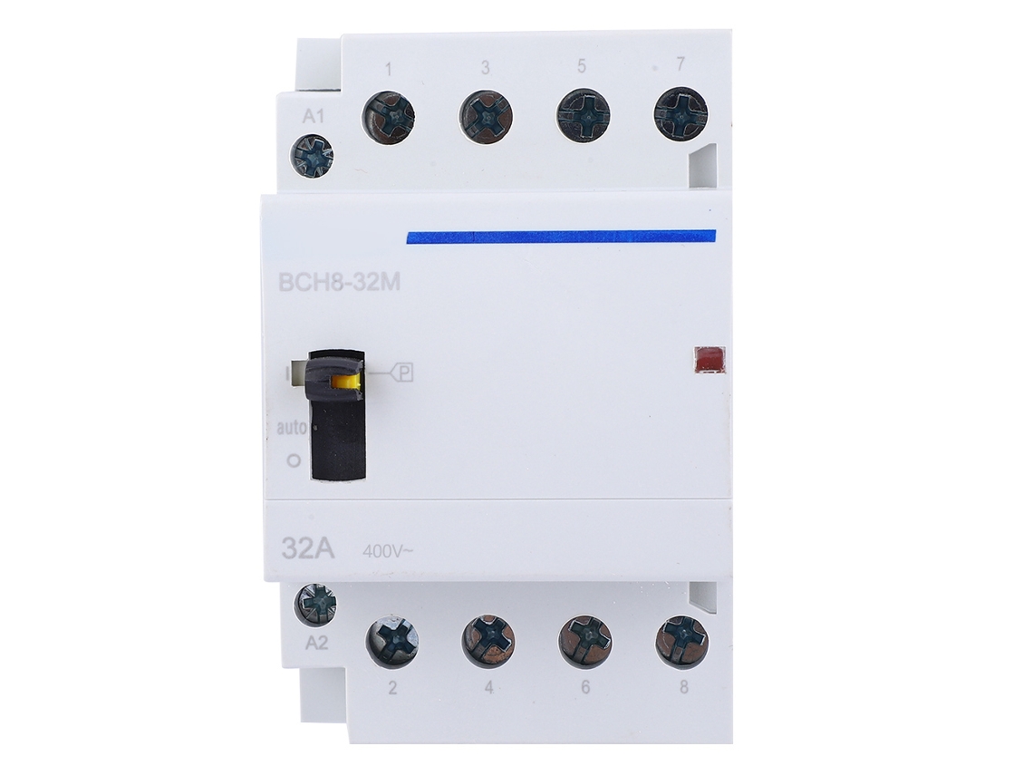 Contactor Bch8-32m De 24 V Y 32 A, 4 Polos, Para Montaje En Riel Din Con Interruptor Manual Para Control Doméstico.