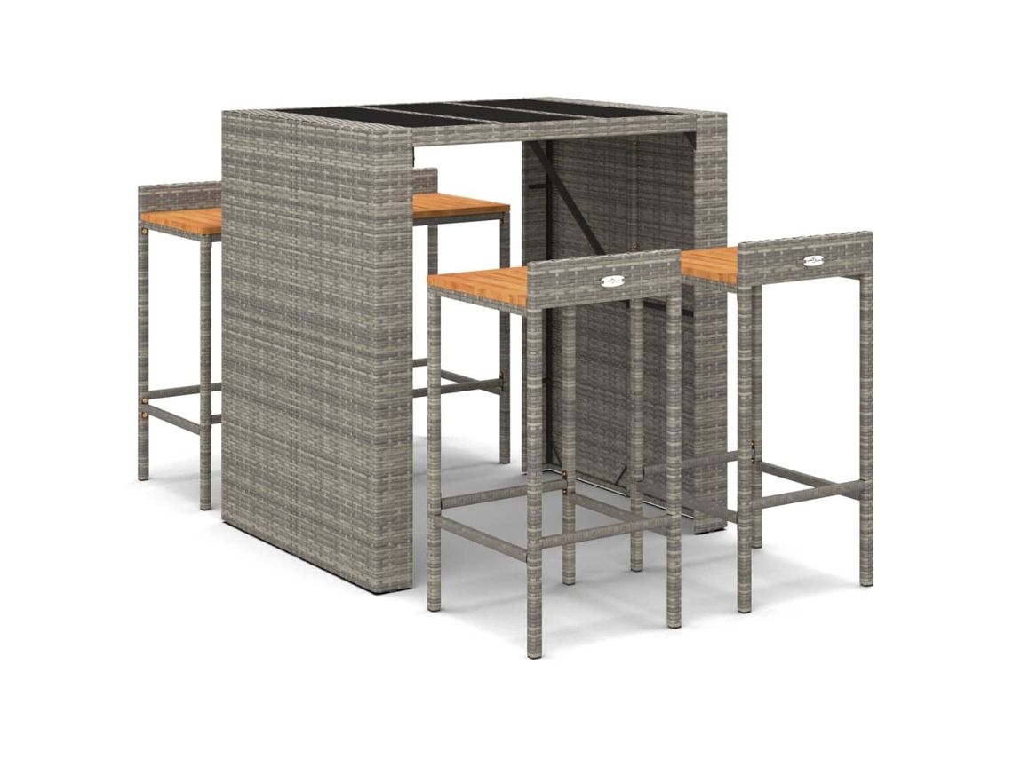 Maison Exclusive - Mesa Bar Y Taburetes Jardín 5 Pzas Madera Acacia Ratán Pe Gris