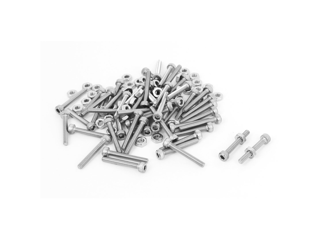 Juego De 50 Tornillos Y Tuercas Moleteados Hexagonales De Acero Inoxidable M2
