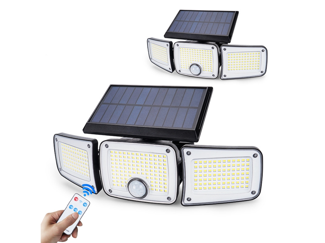 2026-luz Solar De Pared De 3 Cabezas Con Sensor De Movimiento 280led Exterior Jardín Control Remoto Ty10305