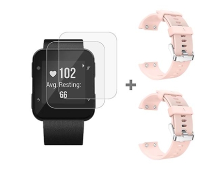 Correa para Garmin Forerunner 35 2 uds Correa de reloj deportivo de silicona con 2 uds de película de vidrio templado rosa claro VENISYMLIS