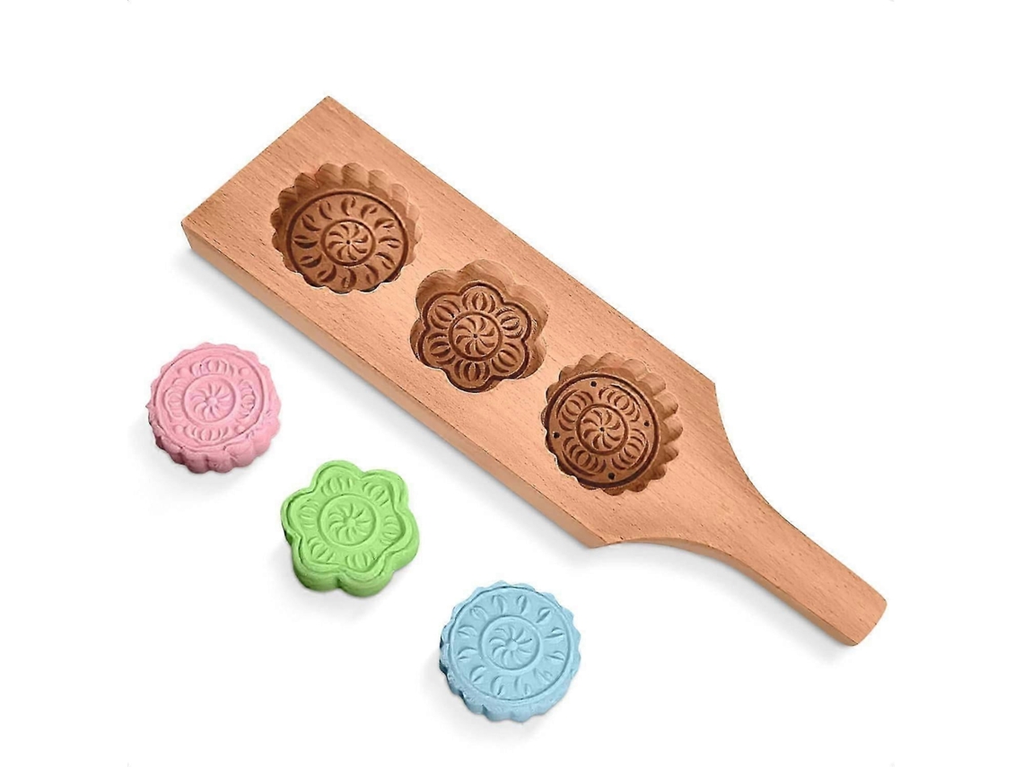 Moldes De Madera Para Galletas Para Hornear Pastel De Luna Chino, Molde Con Sello De 3 Flores