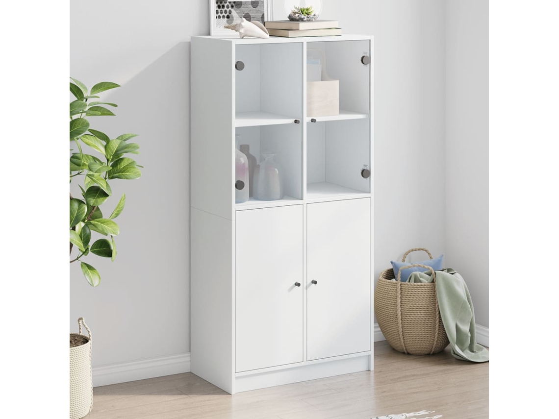 Aparador Alto Con Puertas Madera Ingeniería Blanco 68x37x142 Cm