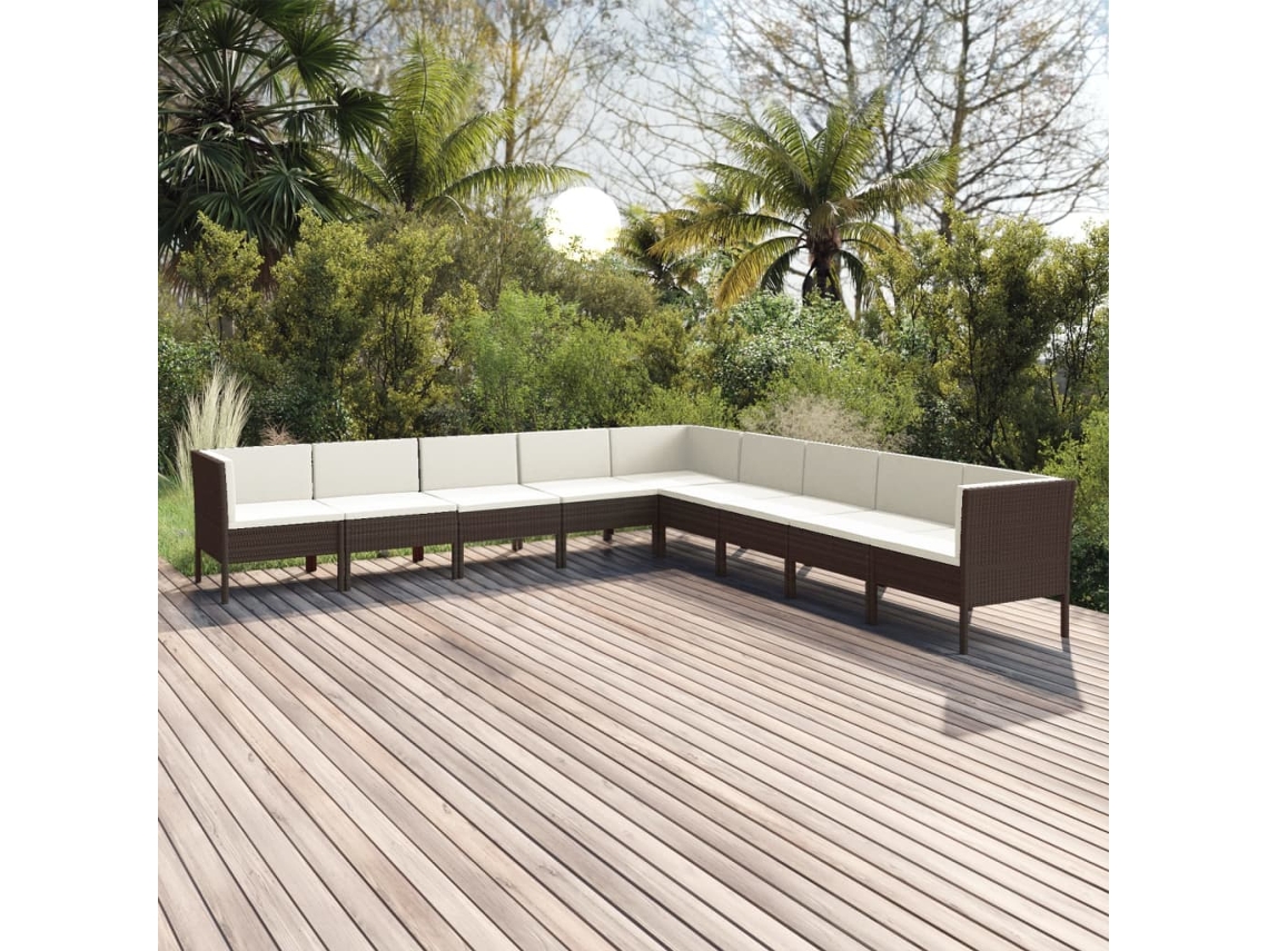 Conjunto de jardín de 9 piezas con cojines de mimbre marrón DKD Home Decor