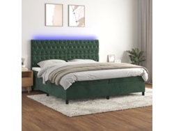 Cama Box Spring Colchón Y Led Terciopelo Verde Oscuro 200x200cm