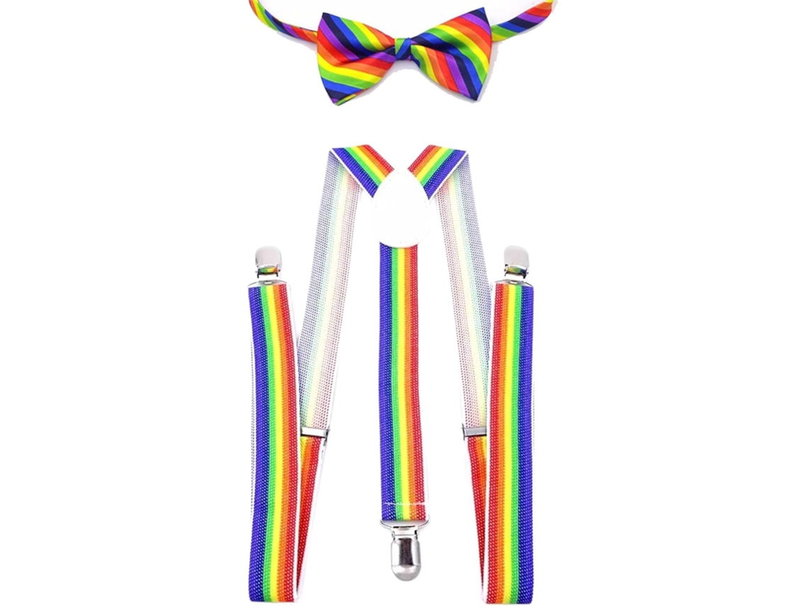 Pajarita En Forma De Y Con Estampado Arcoíris Para Hombre Y Mujer, Con Tirantes De Pajarita A Rayas.