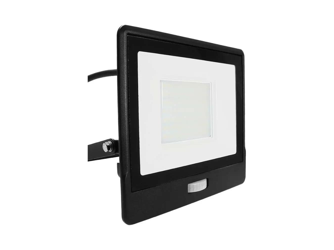 Proyector LED V-Tac de 50 W con chip Samsung y sensor de movimiento, cable negro de 1 m, VT 158S 1, 6400 K, 4000 lm, 5 años de garantía.