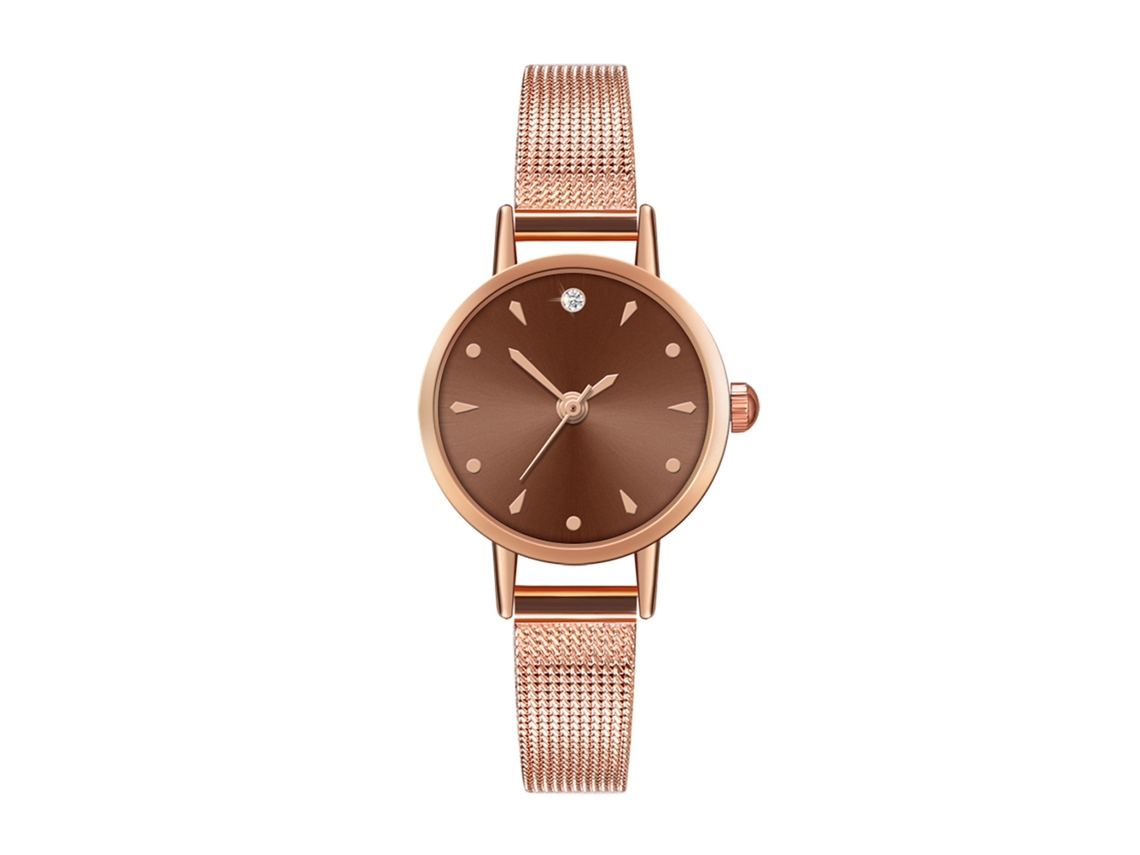 Reloj De Pulsera Sencillo E Informal Con Correa De Malla, Movimiento De Cuarzo Marrón, E18-w