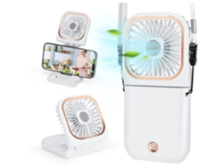 Ventilador portátil, mini ventilador de escritorio, recargable por USB, soporte para teléfono con banco de energía, 3 velocidades, diseño plegable, blanco USHION