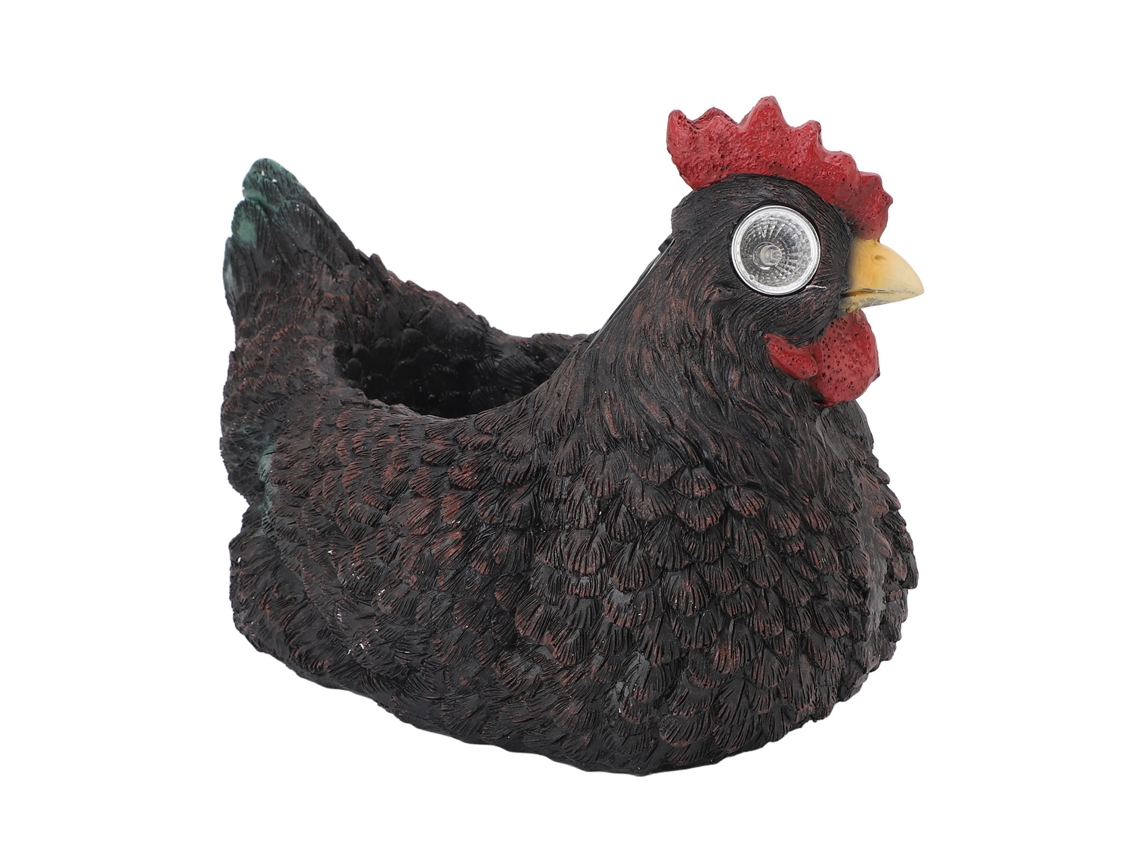 Maceta De Resina Para Suculentas Con Forma De Gallina Y Luz Solar Automática Para Jardín Exterior - Negra