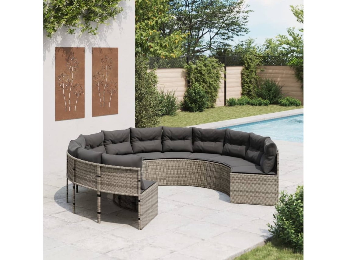 Sofá de jardín con cojines redondo de mimbre gris Dkd Home Decor