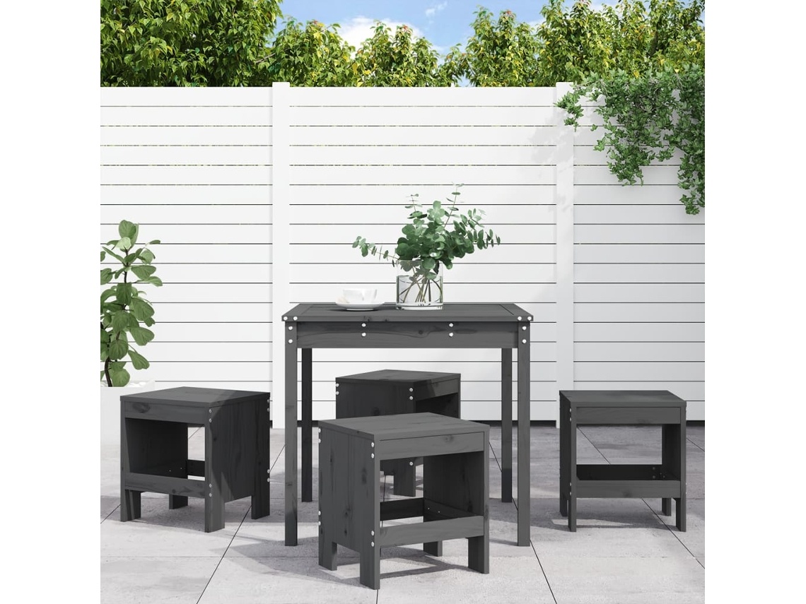 Juego de comedor de jardín de madera maciza de pino gris DKD Home Decor