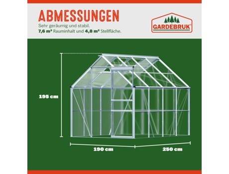 Invernadero aluminio 250x190x195cm 2 claraboyas