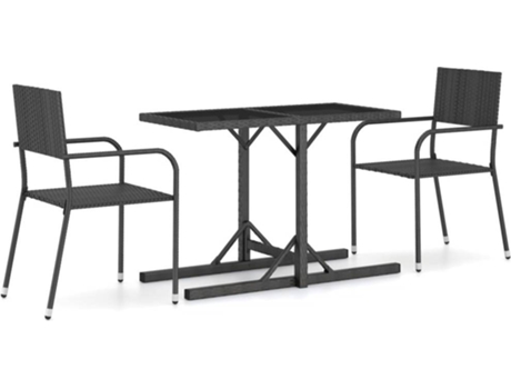 Conjunto 3 de comedor para jardín VIDAXL negro