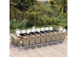 21 Pcs Conjunto de Comedor para Jardín con Almohadones en Mimbre PE en Beige