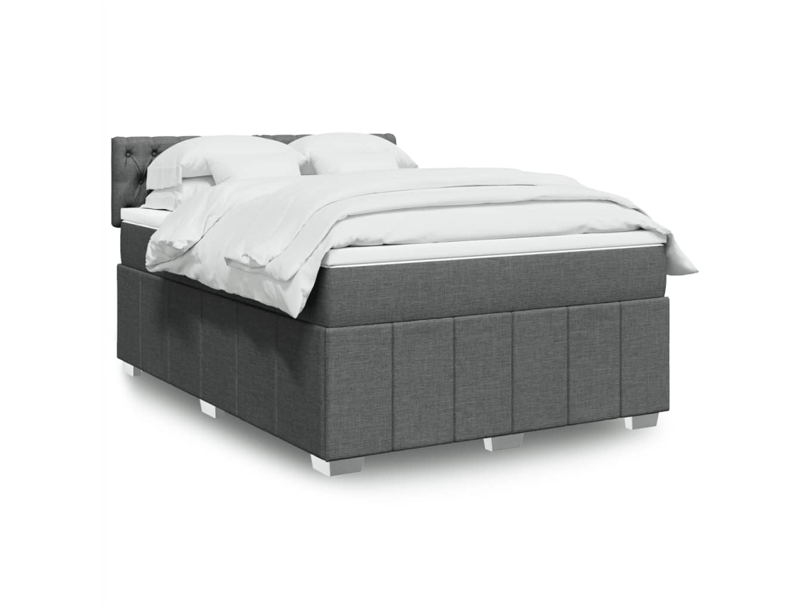 Cama Box Spring Con Colchón Tela Gris Oscuro 160x200 Cm