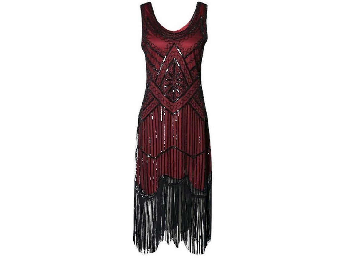 Vestido Flapper Anos 20 Para Mujer Con Flecos Largos Y Lentejuelas Disfraz Gatsby Vintage M Negro Rojo