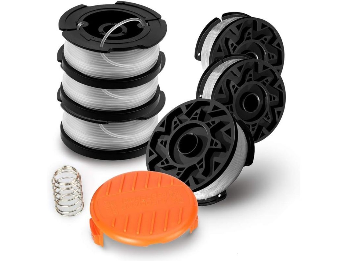 Juego de 6 piezas de hilo para bobina Linjou Uuboxs para cortacésped Black & Decker A6485 A6481, hilo de 1,65 mm + tapa + resorte