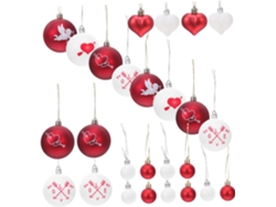 Juego de 36 bolas decorativas en forma de corazón en rojo y blanco GOKOCO