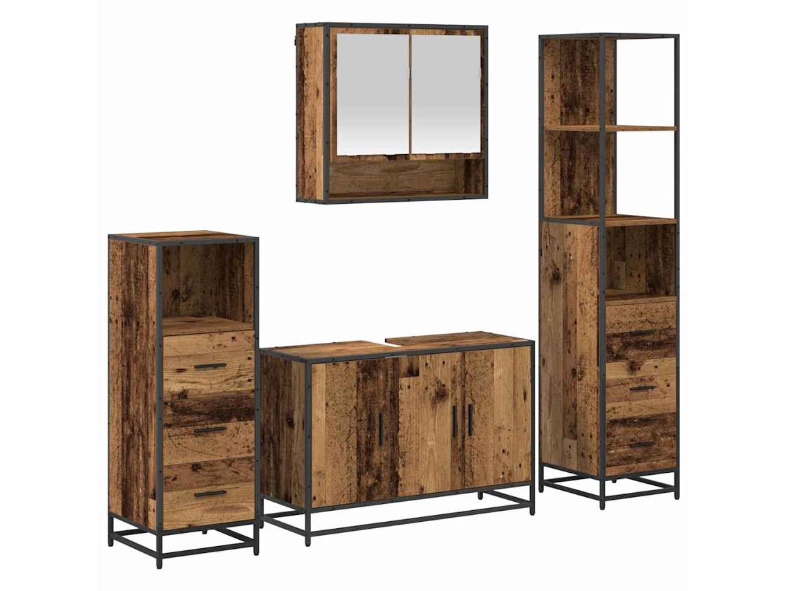 Conjunto de muebles de baño con puerta, 4 piezas, madera antigua, MAISON EXCLUSIVE
