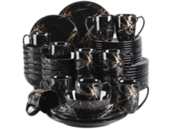 Juego de vajilla de porcelana, elegante diseño en negro y dorado, apto para 4-12 personas, 48 piezas