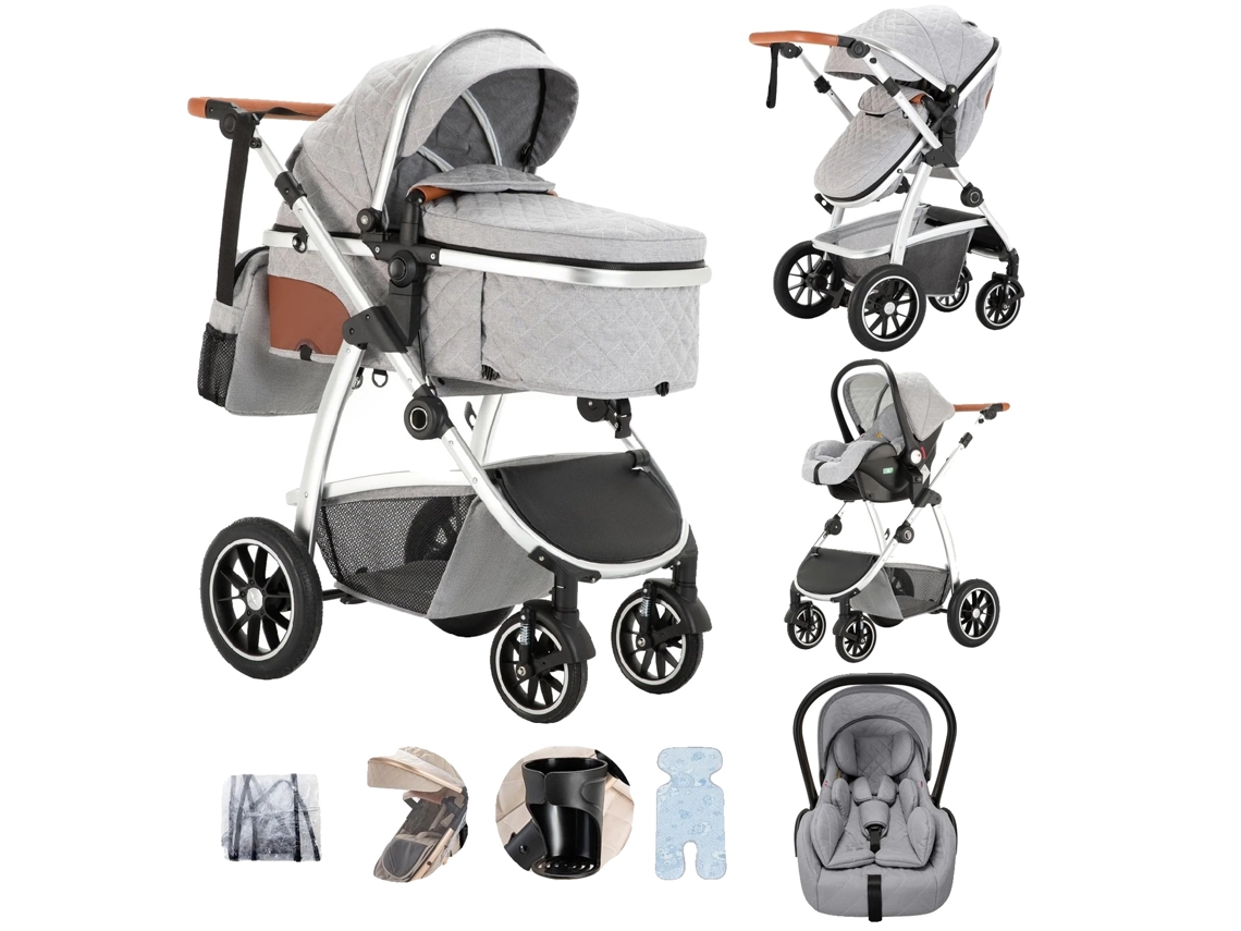 Cochecito de bebé, sistema de viaje, diseño plegable, manillar ajustable, SK20 - Gris claro