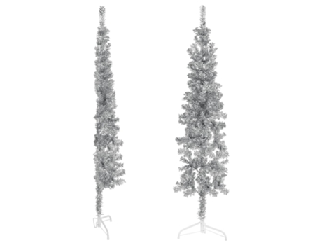 vidaXL Medio árbol de Navidad artificial con soporte plateado 120 cm