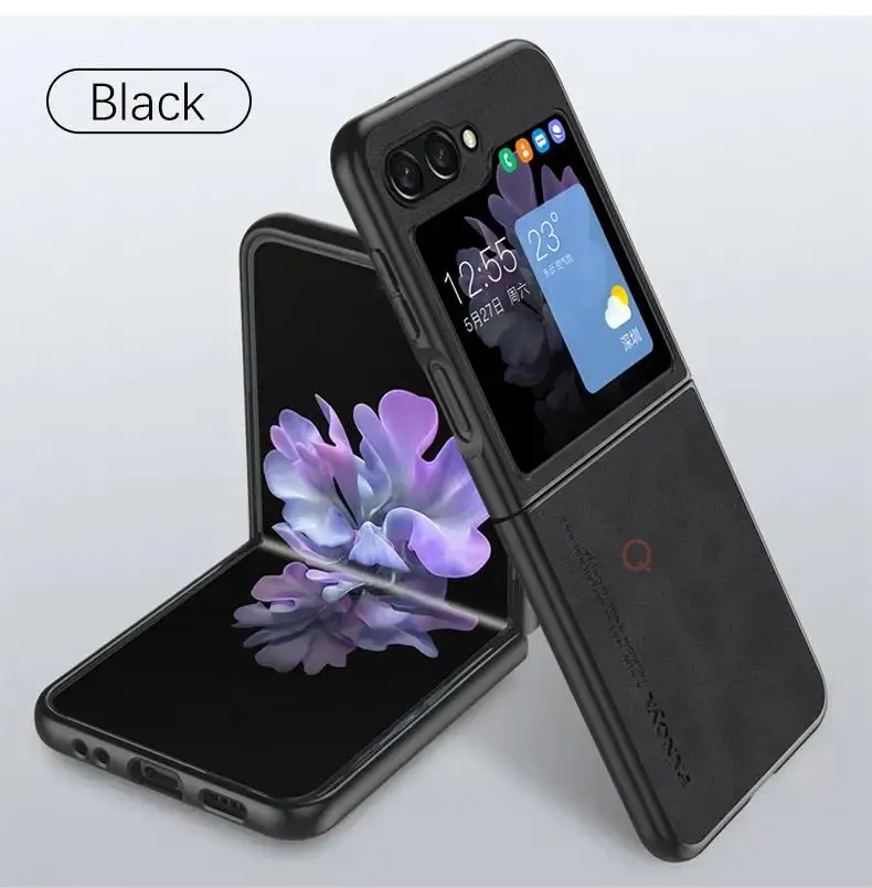 (negro, Galaxy Z Flip5) Estuche De Piel De Oveja Vintage Con Tacto Para Teléfono De Cuero Para Samsung, Protección Antichoque