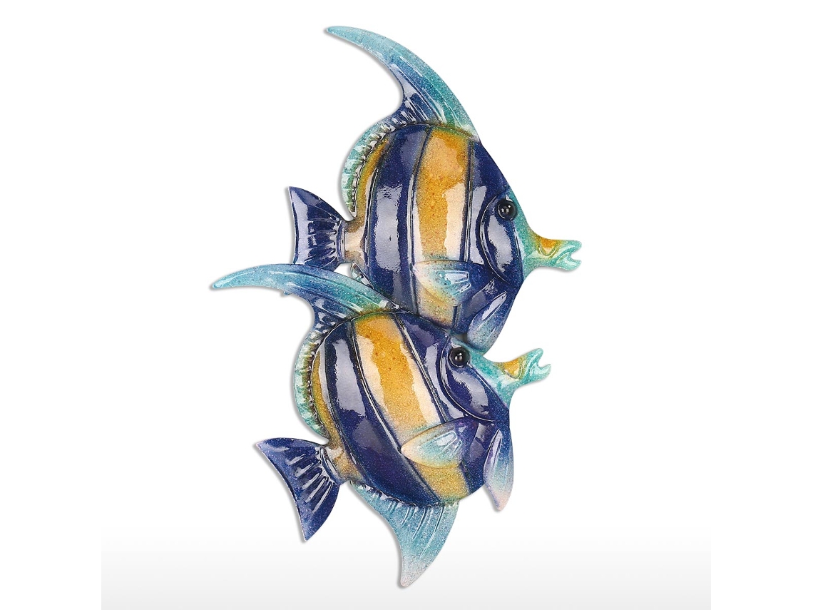 Decoración De Pared Con Peces Tropicales En Hierro, 25x39 Cm, Para Salón, Con Clavos Incluidos.