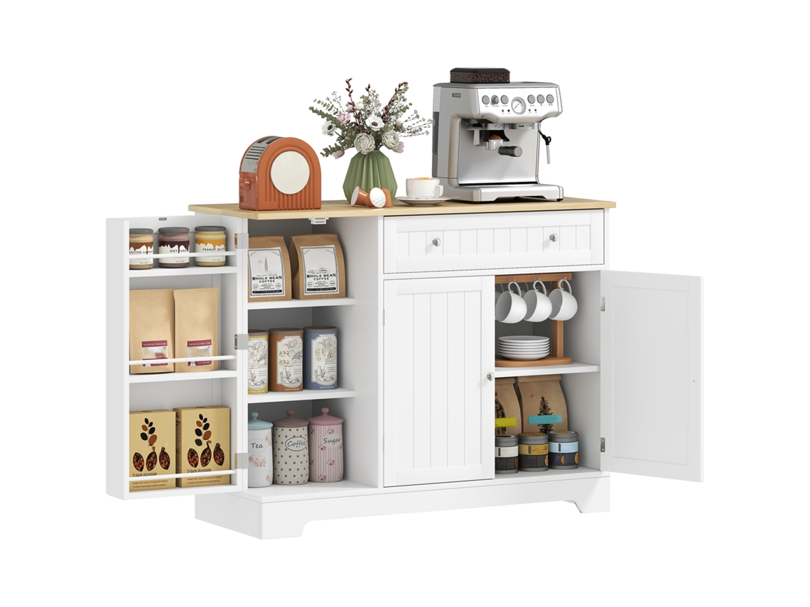 Aparador de cocina con 3 puertas, cajón, estantes en la puerta, estante ajustable, 105x40x83 cm, blanco | Sin marca