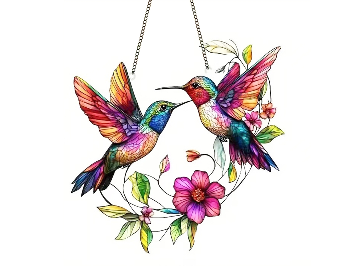 Adorno de ventana: Búho y colibrí, 20 cm